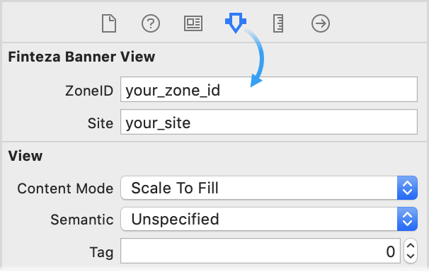 Zone-ID og websted/applikationsnavn kan specificeres via Interface Builder