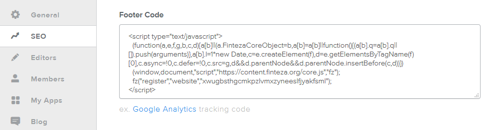 Fügen Sie den Finteza-Code in die Vorlage Footer ein.